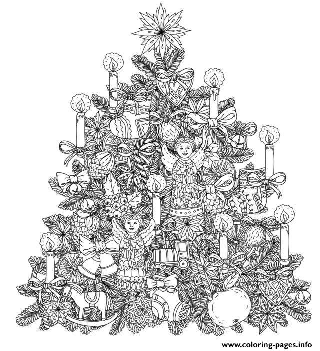 Adult Christmas Tree With Ornaments By Mashabr  coloring